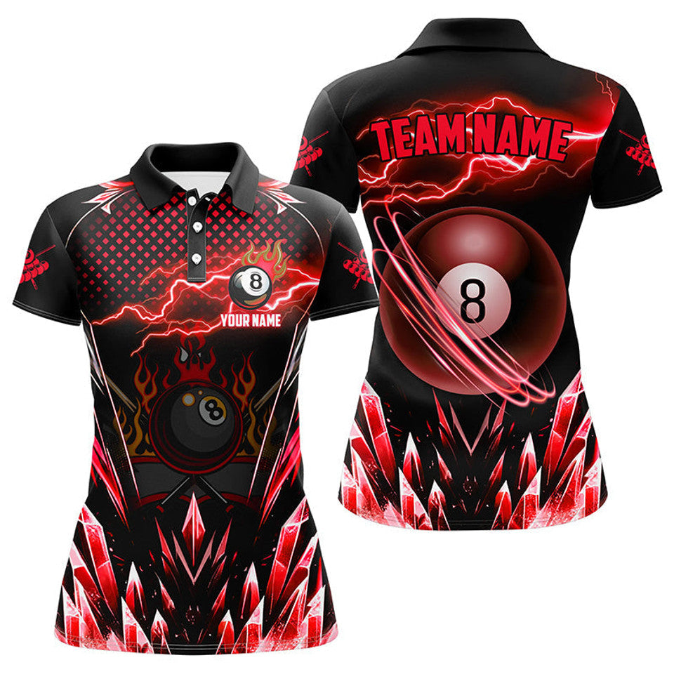 Custom Personalized Red Icy Lightning Billiard Team Shirt Women's Polo Shirts S-5XL