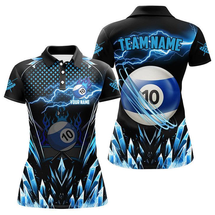 Custom Personalized Lightning 10 Ball Billiard Team Polo Women's Polo Shirts S-5XL