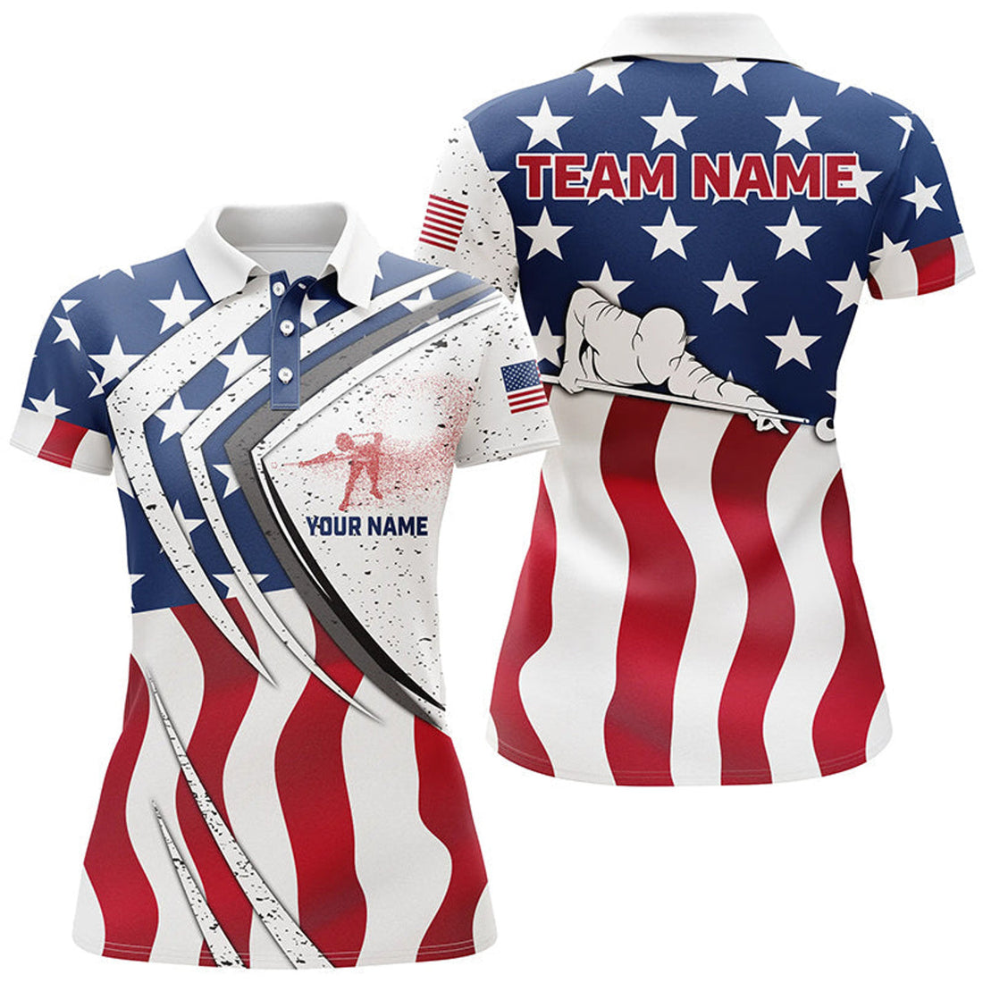 Custom Name American Flag Billiard Gift For Pool Lover Women's Polo Shirts S-5XL