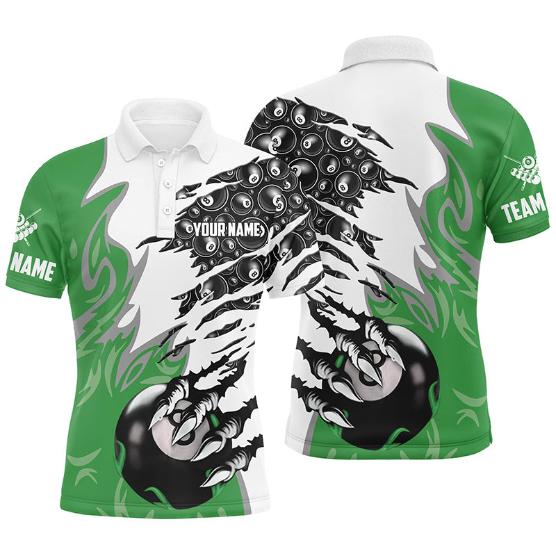 Personalized Claw 8 Ball Pool Green 3D Billiard Men's Polo Shirt Size S-5XL