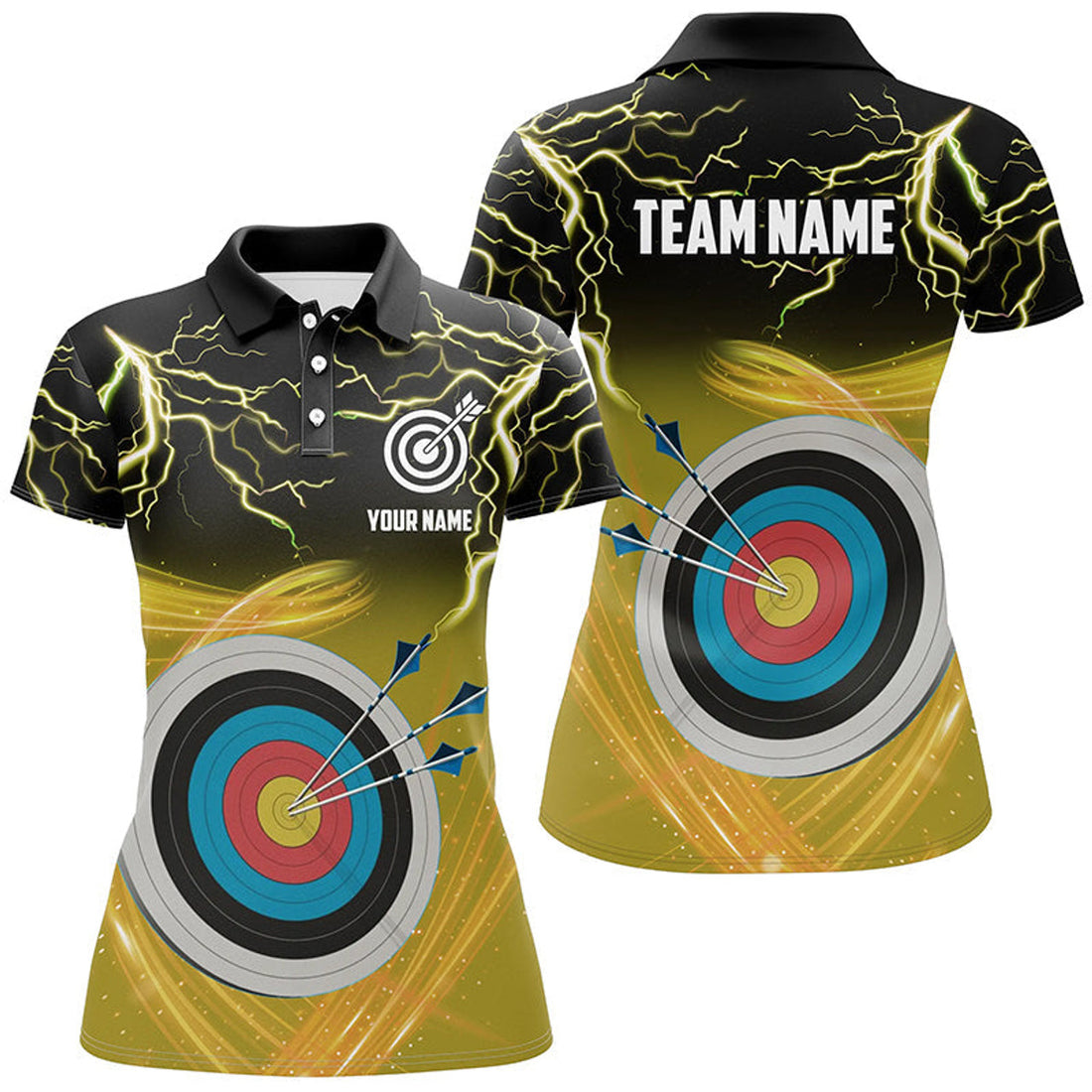 Custom Archery 3D Target Thunder Lightning Yellow Women's Polo Shirts S-5XL
