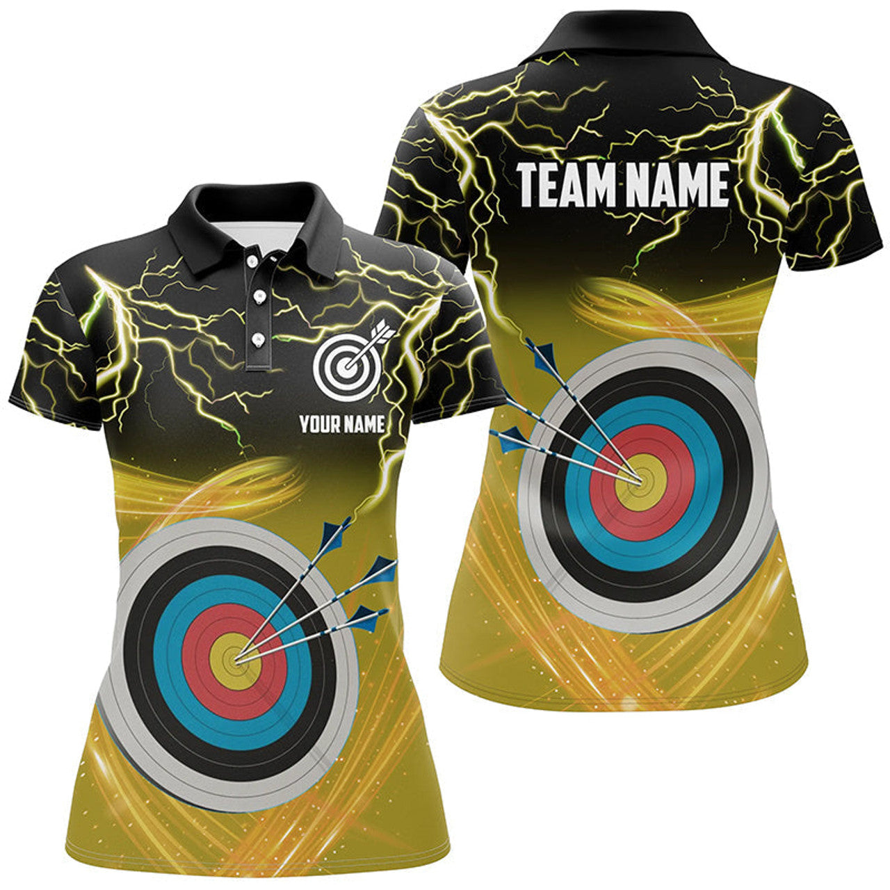 Custom Archery 3D Target Thunder Lightning Yellow Women's Polo Shirts S-5XL