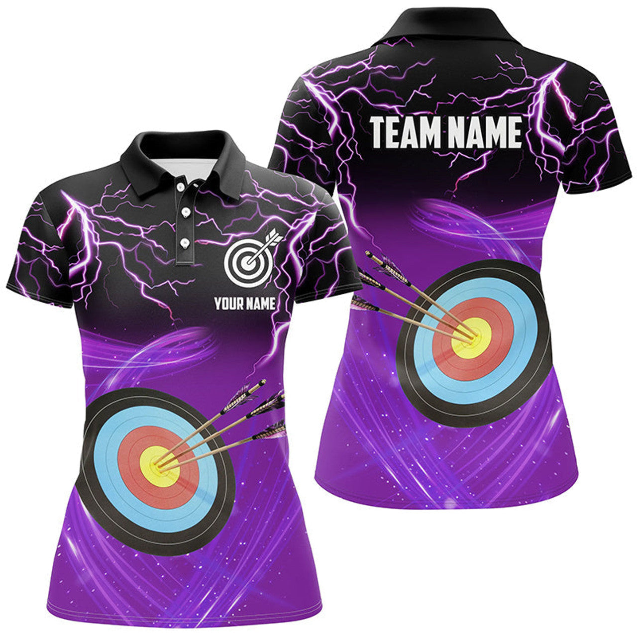 Custom Archery 3D Target Lightning Polo Shirts Purple Women's Polo Shirts S-5XL