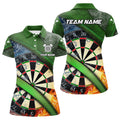 Custom Name Green 3D Dartboard Fire and Water Darts Team Women's Polo Shirts S-5XL