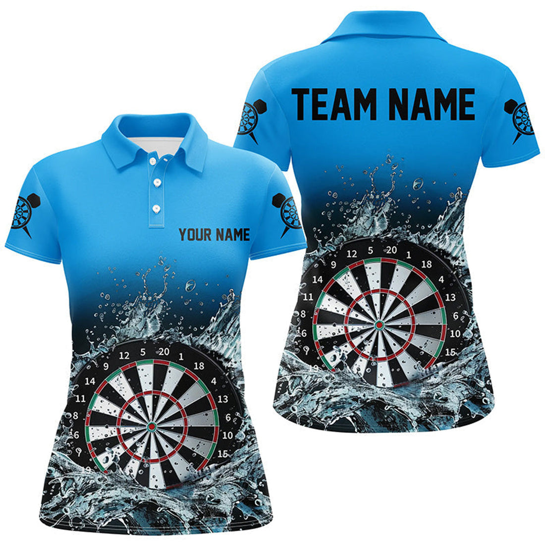 Custom 3D Printed Blue Board in Water for Darts Fans Women's Polo Shirts S-5XL