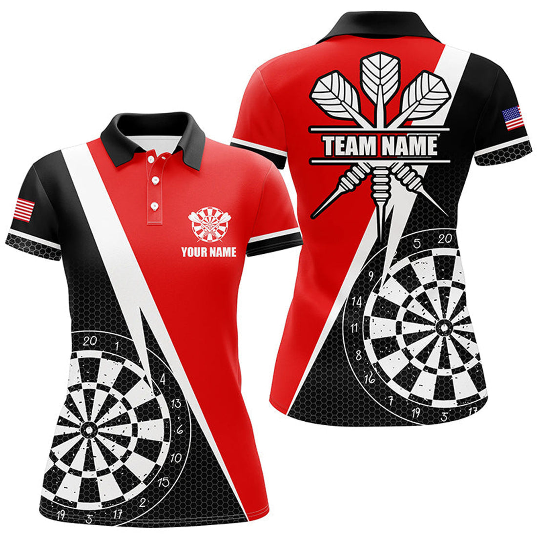 Custom Personalized Retro Darts Board Team Uniform Red Women's Polo Shirts S-5XL