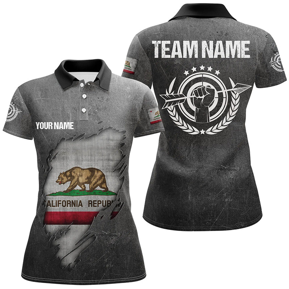 Custom California Archery Flag Grunge for Archers Women's Polo Shirts S-5XL