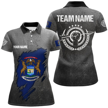 Custom Michigan Archery Shirt Grunge Flag Style Women's Polo Shirts S-5XL