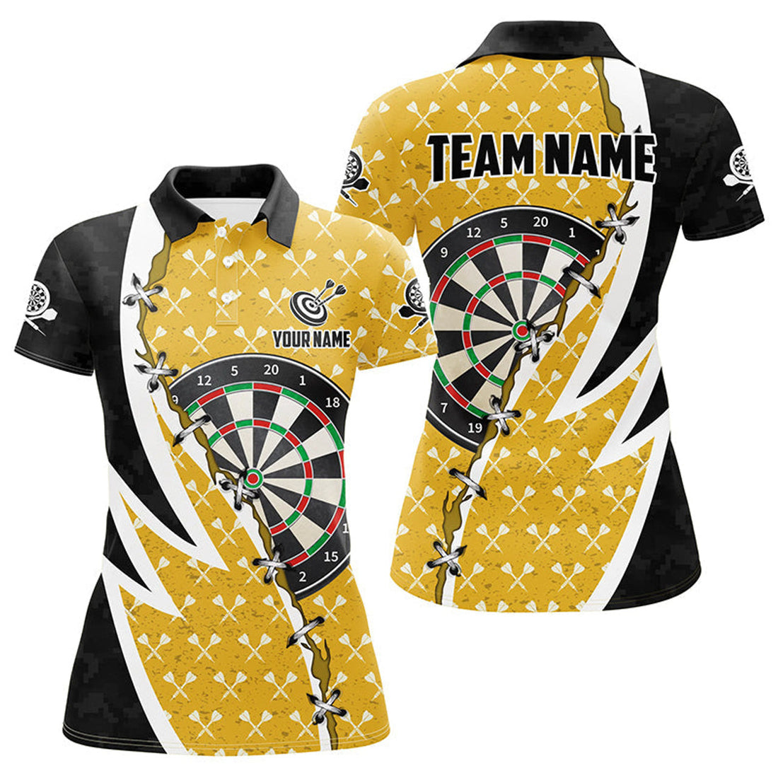 Custom Personalized Black Yellow Darts Team Shirts For Women's Polo Shirts S-5XL