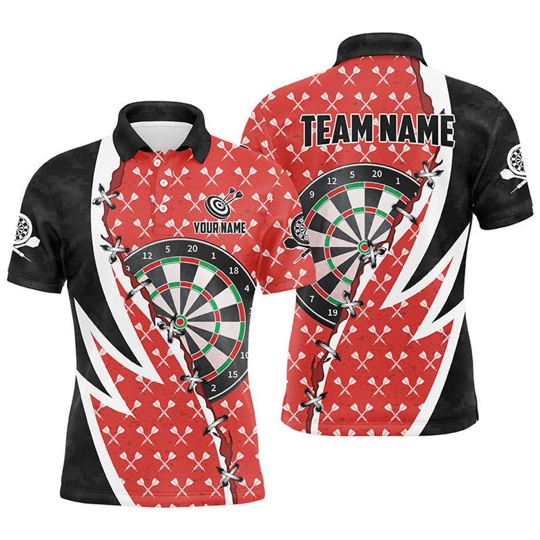 Custom Black Red Darts Team Jersey Personalized Men's Polo Shirt S-5XL