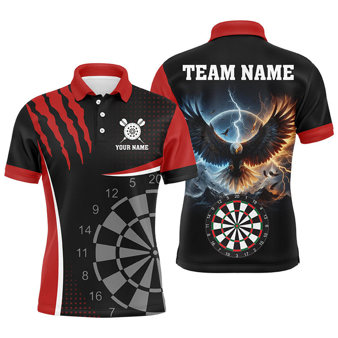 Personalized 3D Eagle Darts Thunder Lightning Men Polo Shirt S-5XL