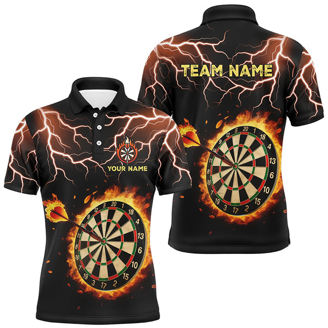 Personalized Fire Darts Board Thunder Lightning Custom Men's Polo Shirt S-5XL