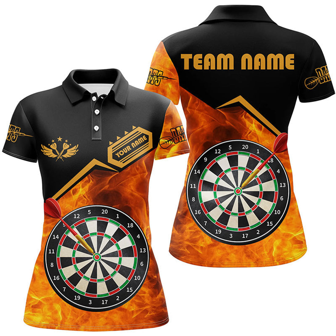 Custom Personalized Fire Darts 3D Printed for Women's Polo Shirts S-5XL