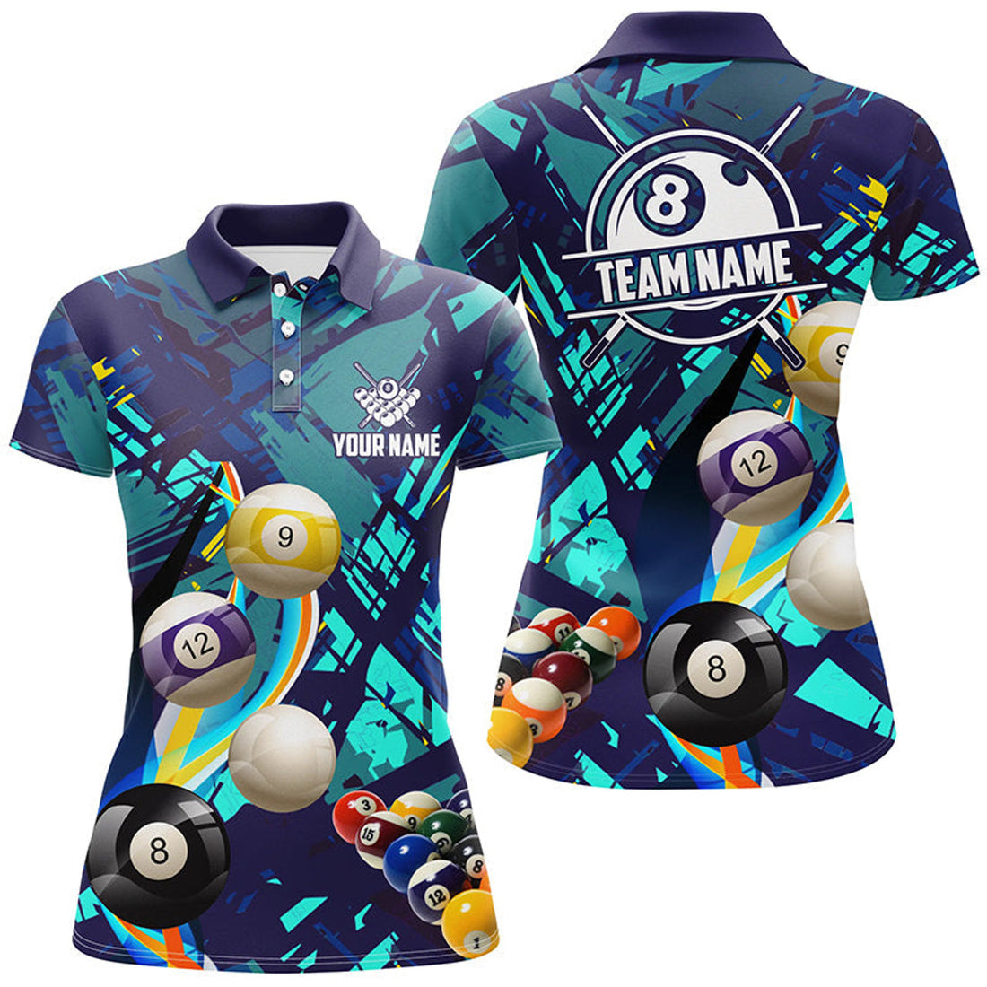 Custom Personalized Colorful Billiard Balls Blue Shirt Women's Polo Shirts S-5XL