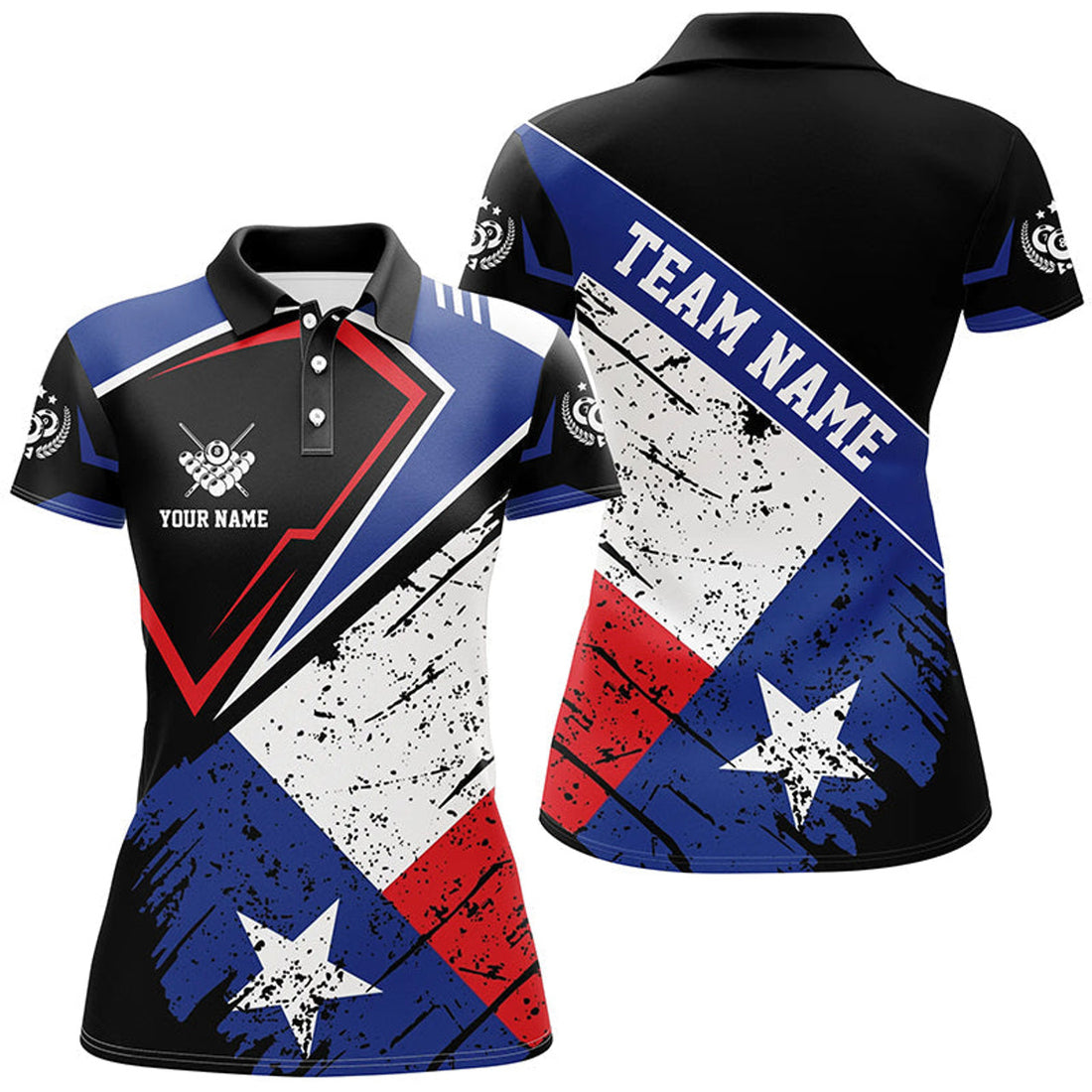 Custom Personalized Vintage Style Texas Flag Billiards Polo Shirt for Women S-5XL