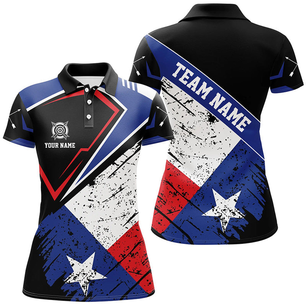 Custom Personalized Archery Texas Flag Vintage Style Women's Polo Shirts S-5XL