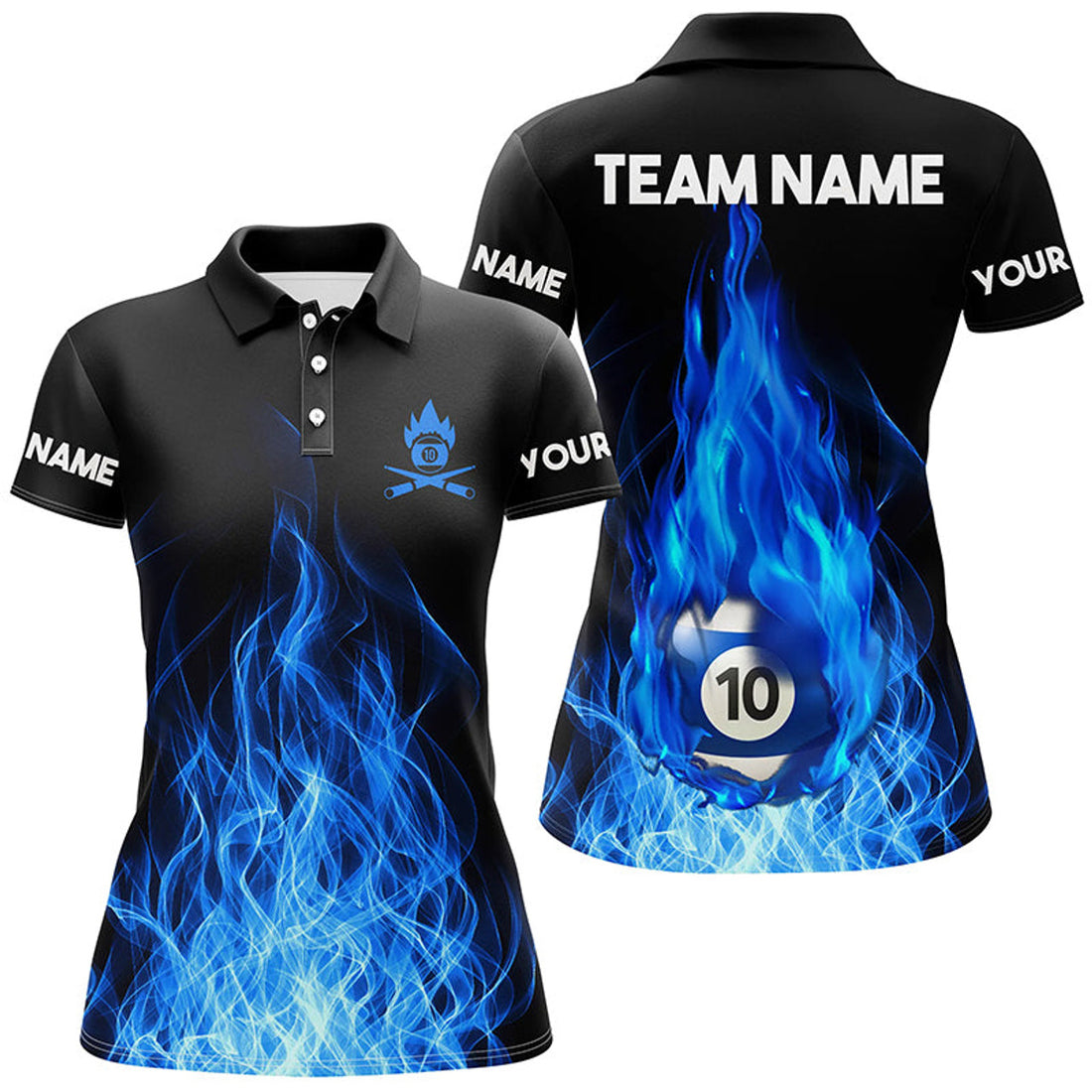 Custom Flaming Billiard 3D For Billiard 10 Ball Pool Women's Polo Shirts S-5XL