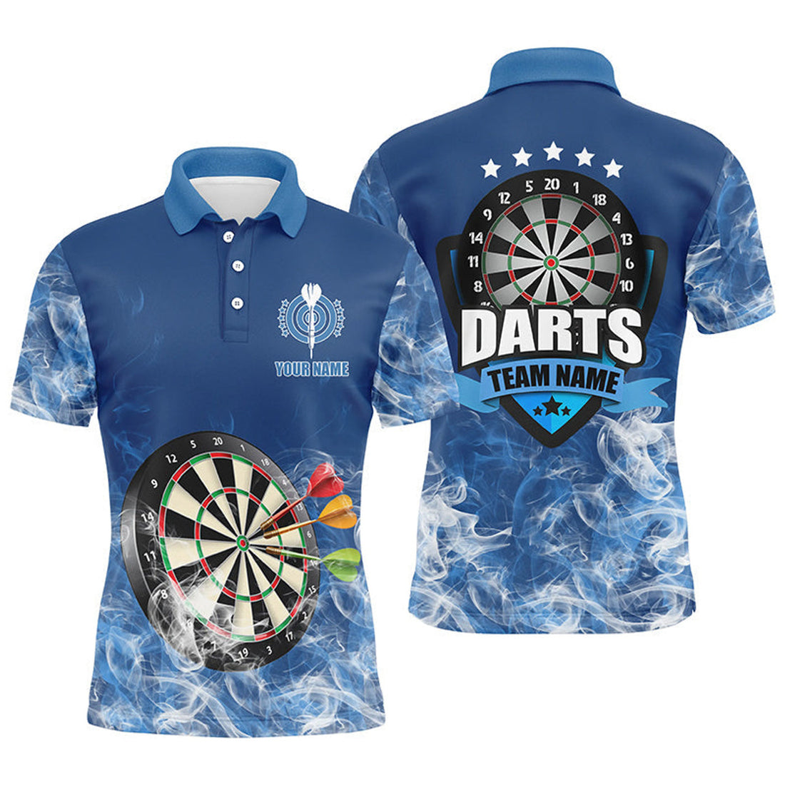 Custom Blue 3D Dartboard Smoke Darts Men's Polo Shirt S-5XL