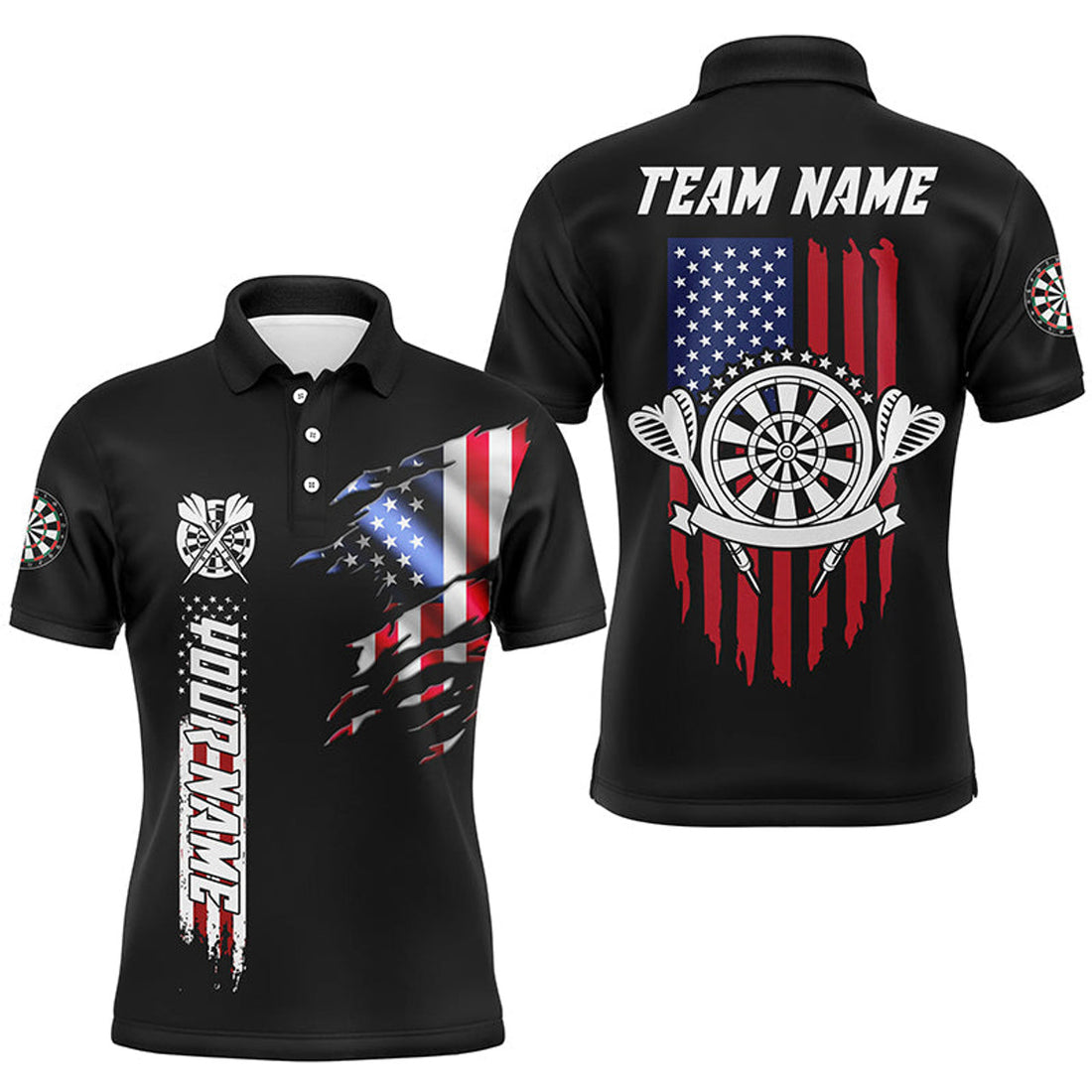 Custom Patriotic Darts Jersey with Retro American Flag Men's Polo Shirt S-5XL