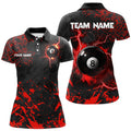 Custom Red Grunge 8 Ball Pool Thunder Lightning Women Polo Shirts S-5XL