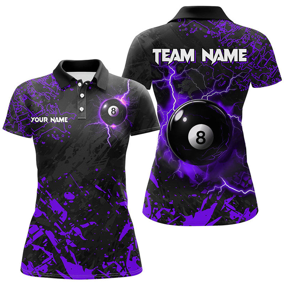 Custom Purple 8 Ball Pool Lightning Billiard Shirt Women's Polo Shirts S-5XL