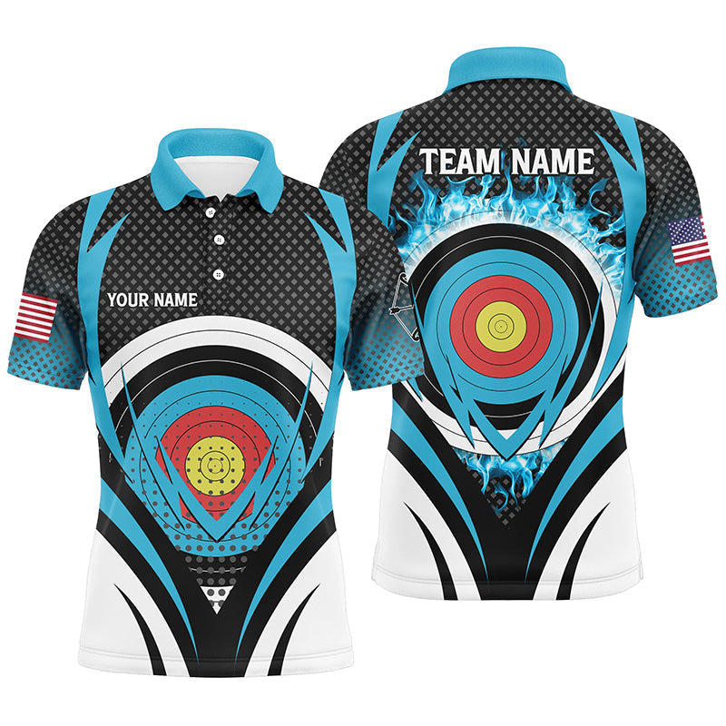 Blue Flaming Archery Target Board Custom Mens Polo Shirt S-5XL