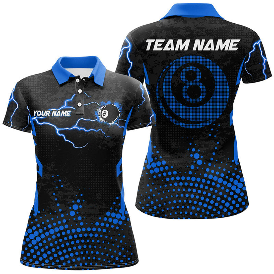 Custom Personalized Blue 8 Ball Billiard Design Apparel Women's Polo Shirts S-5XL