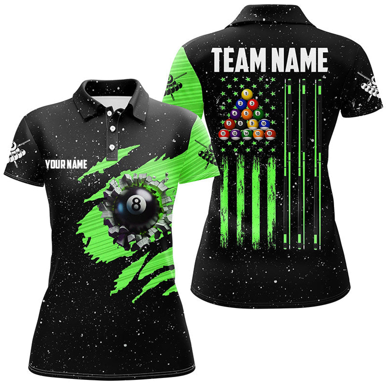 Customized Grunge American Flag 8 Ball Pool Women's Polo Shirts S-5XL
