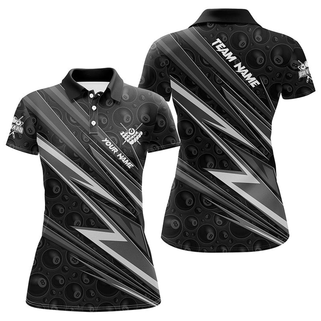 Custom Name Black and White Billiard Pool Team Shirt for Women's Polo Shirts S-5XL