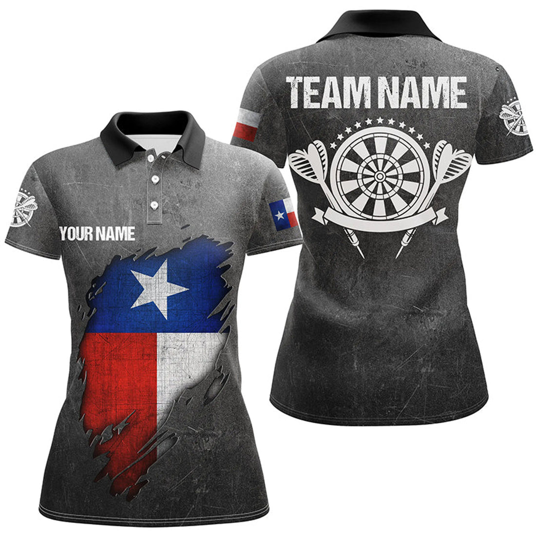Custom Texas Flag Darts Retro Grunge Patriotic Style Women's Polo Shirts S-5XL