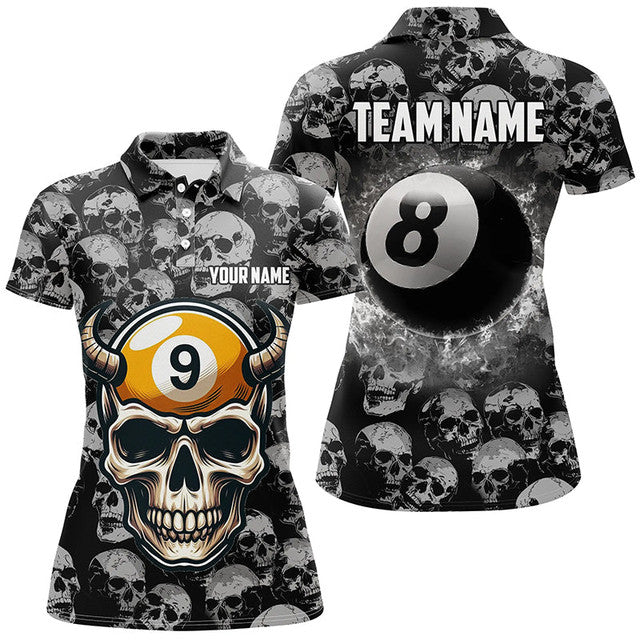 Custom Funny Skull Billiard 8 Ball 9 Ball Shirts for Women Women's Polo Shirts S-5XL