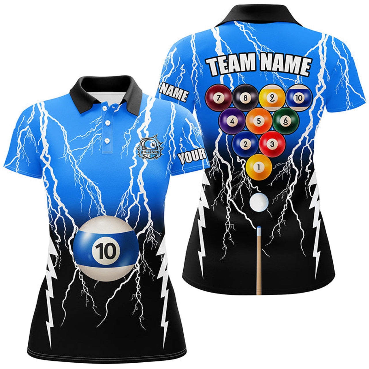 Custom 10 Ball Pool Black Blue Women's Polo Shirts S-5XL