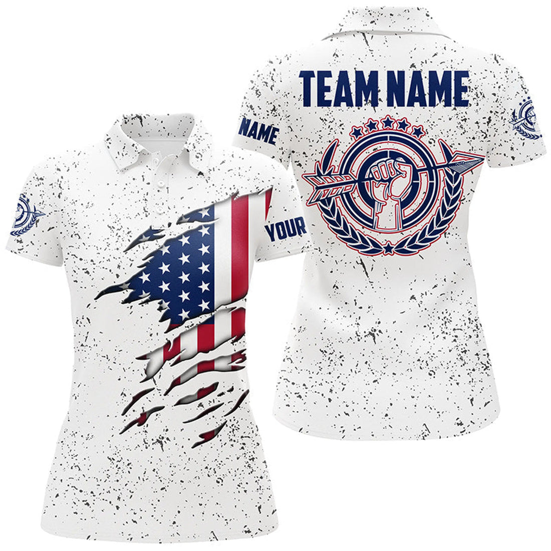 Custom Grunge US Archery Patriotic American Flag Women's Polo Shirts S-5XL
