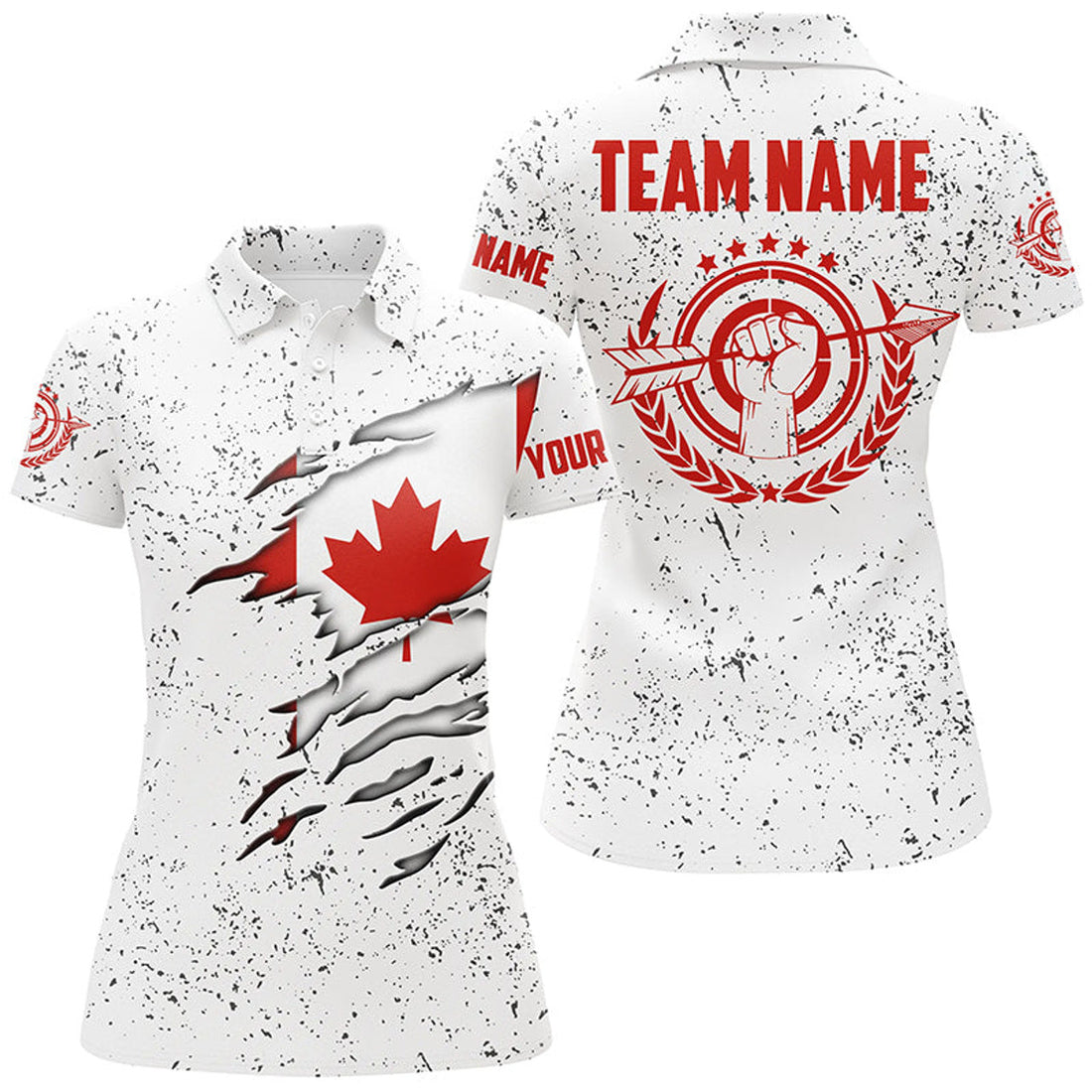 Custom Personalized Grunge Canadian Flag Archery Women's Polo Shirts S-5XL