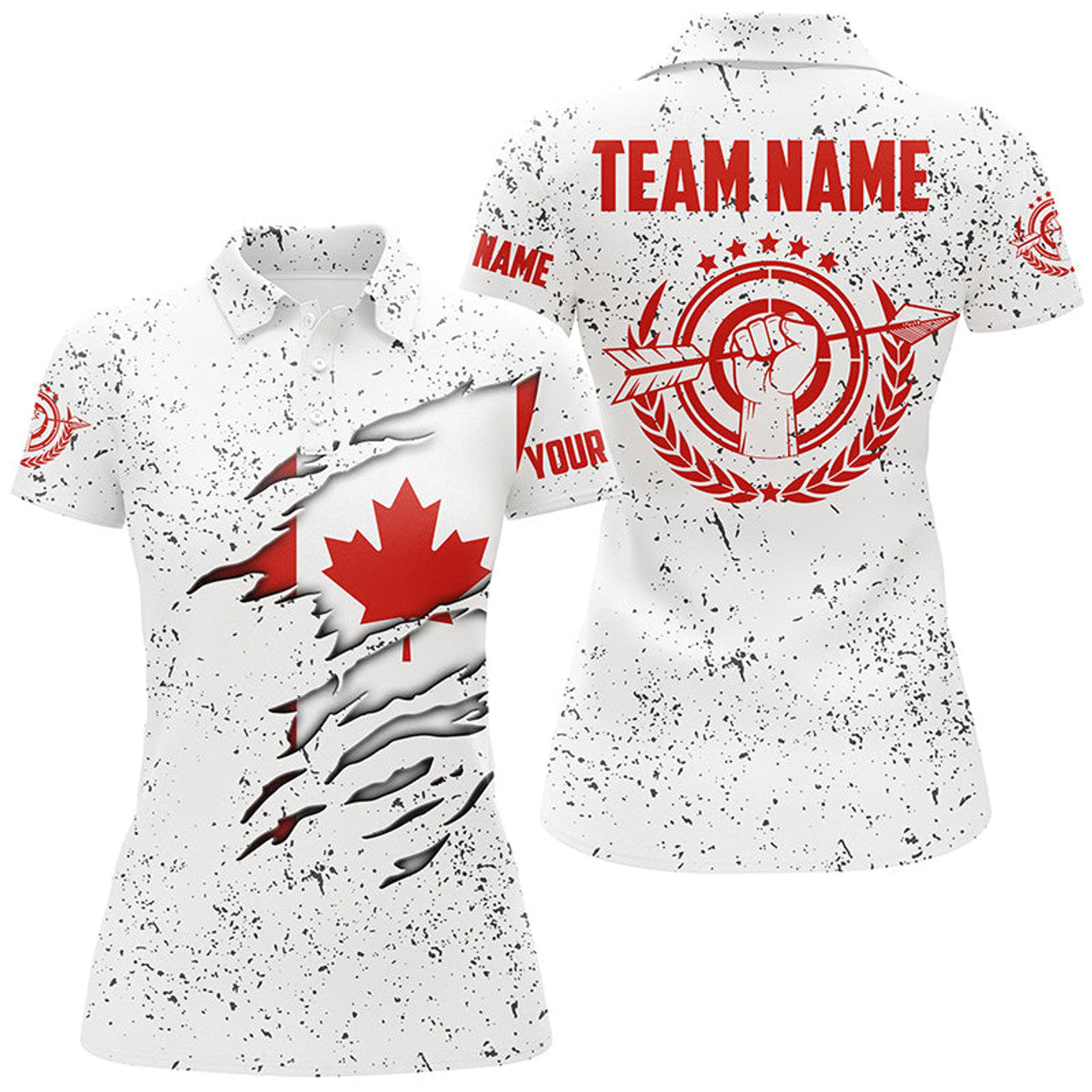 Custom Personalized Grunge Canadian Flag Archery Women's Polo Shirts S-5XL