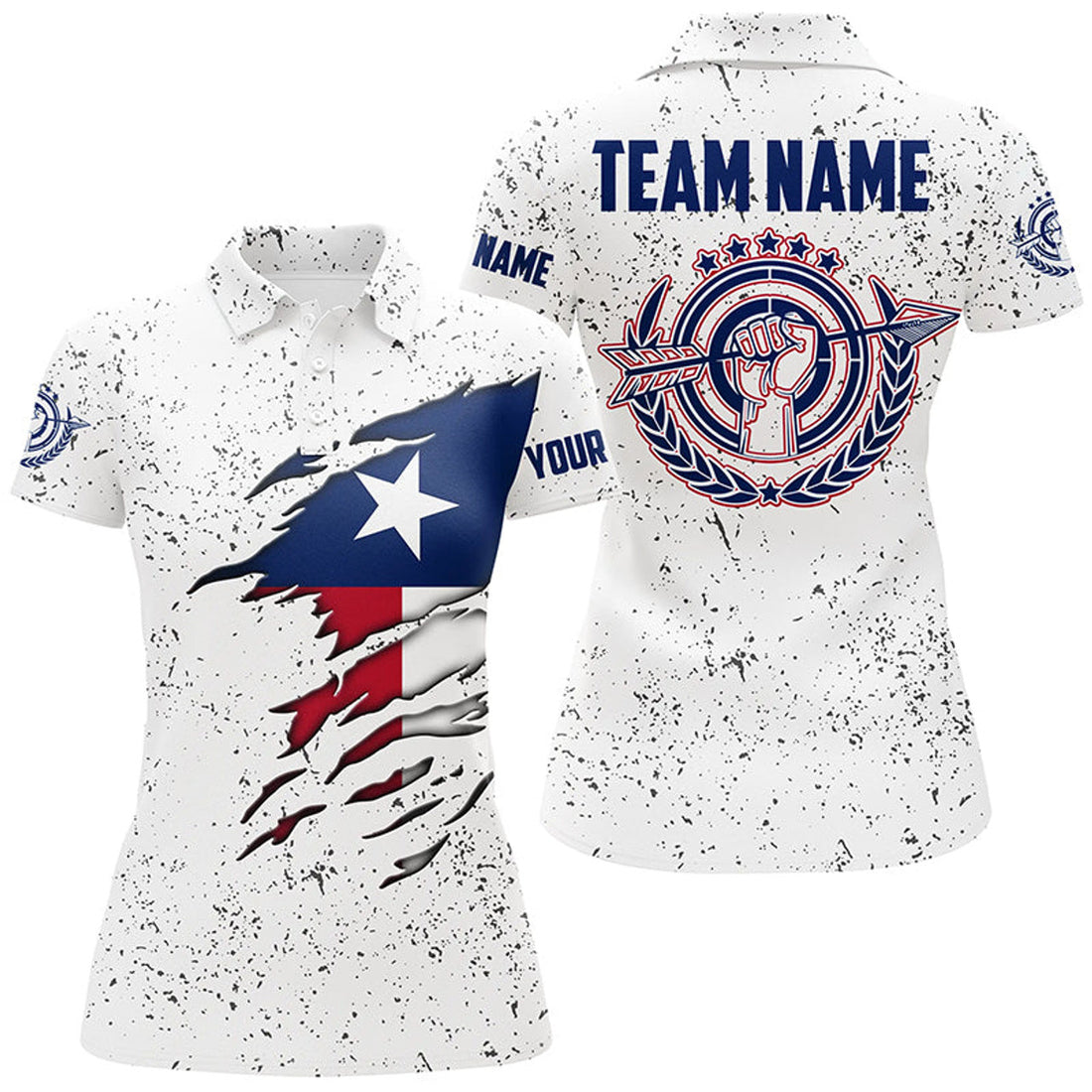 Custom Grunge Texas Archery Patriotic Flag for Archers Women's Polo Shirts S-5XL