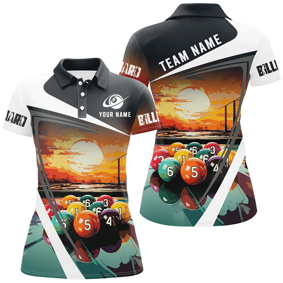Custom Colorful Billiard Sunset Painting Personalized Women's Polo Shirts S-5XL