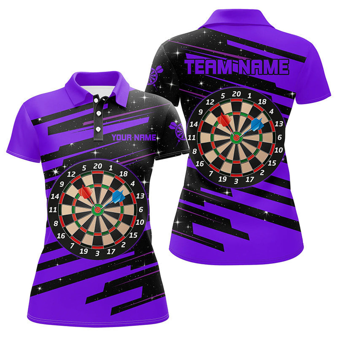 Custom Personalized Purple Darts Board for Custom League Women's Polo Shirts S-5XL