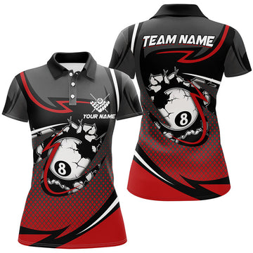 Custom Funny 8 Ball Pool Red Billiard Women's Polo Shirts S-5XL