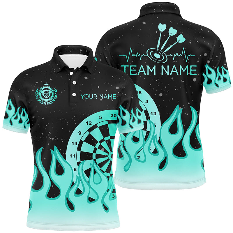Turquoise Dartboard Fire Flame Men Darts Shirt Men's Polo Shirt