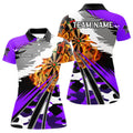 Custom Name Camo Purple Dartboard Fire Design Darts Team Women's Polo Shirts S-5XL