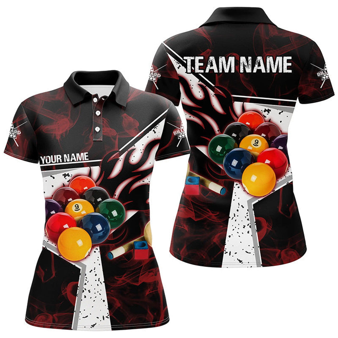 Custom Personalized Red Smoke Billiard 3D Pool Player Women's Polo Shirts S-5XL