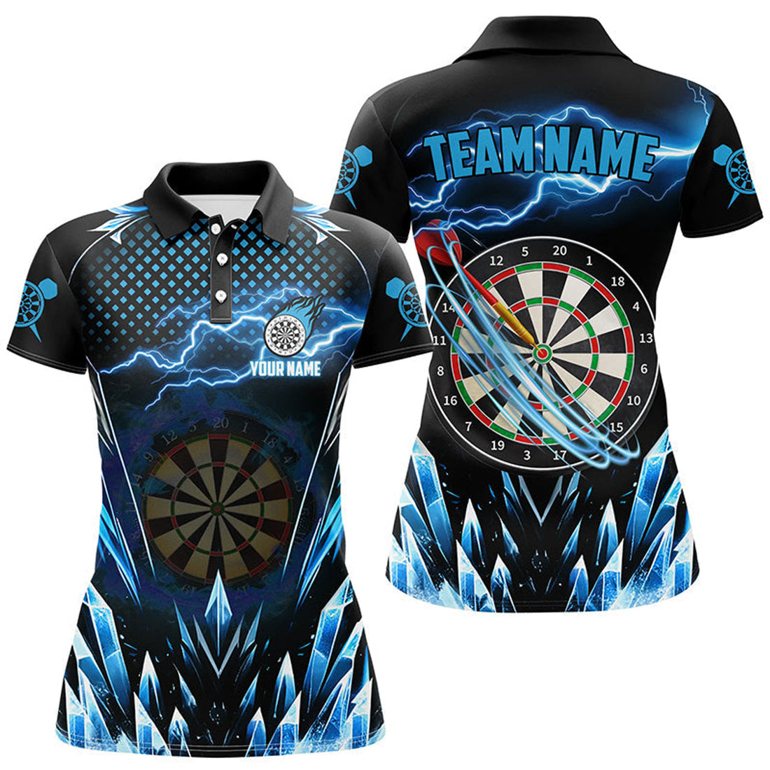 Custom Personalized Blue Icy Dartboard Darts Team League Women's Polo Shirts S-5XL