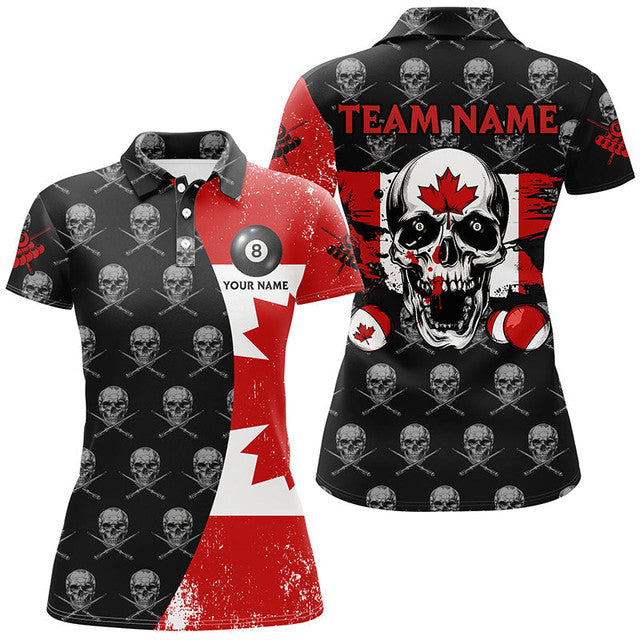 Custom Grunge Canada Flag Skull Billiard Shirts Patriotic Women's Polo Shirts S-5XL