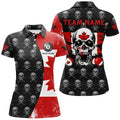 Custom Grunge Canada Flag Skull Billiard Shirts Patriotic Women's Polo Shirts S-5XL