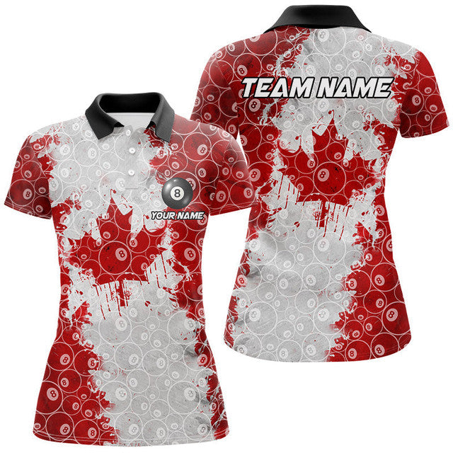 Custom Leaf 8 Ball Billiard Shirts Patriotic Canada Women's Polo Shirts S-5XL