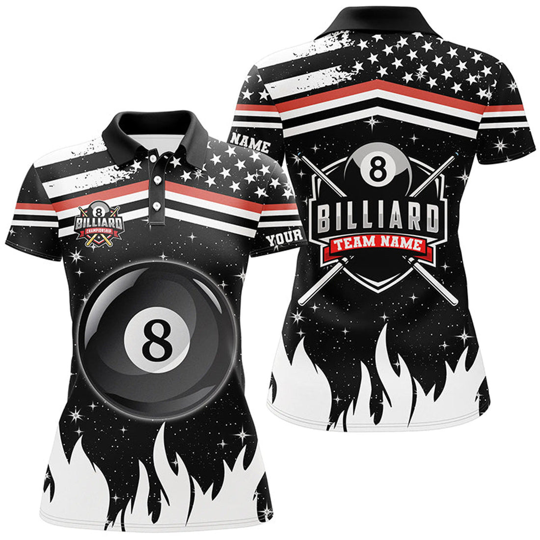 Custom Name Patriotic US Flag 8 Ball Pool Billiard Shirt Women's Polo Shirts S-5XL