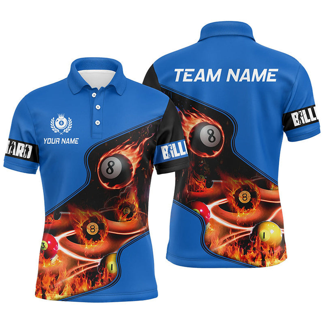 Personalized Flame 3D Master Billiard Balls Blue Jersey Men's Polo Shirt S-5XL
