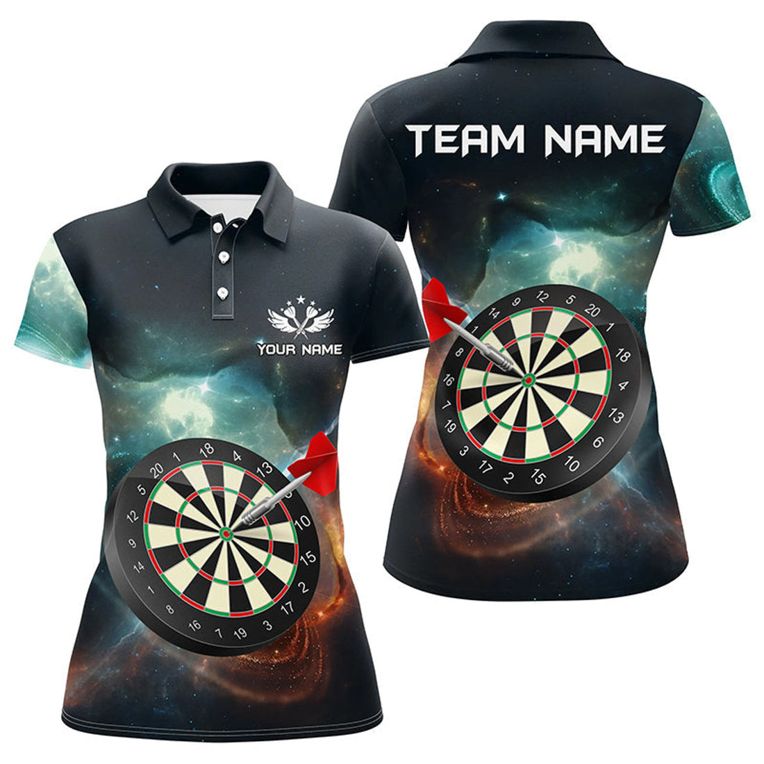 Custom Galaxy Darts Board Universe Design for Team Women's Polo Shirts S-5XL