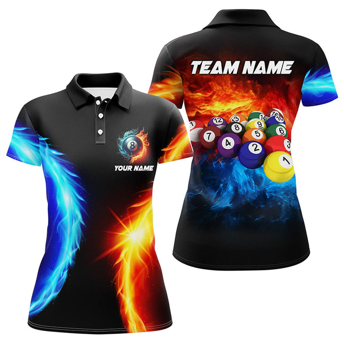 Custom Personalized Water Fire Billiard Balls 3D Printed Women's Polo Shirts S-5XL